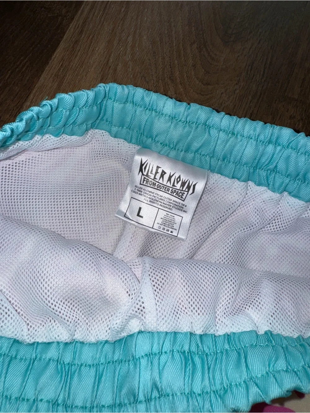 Killer Klowns Pink Swirl Swim Shorts with Aqua Waistband